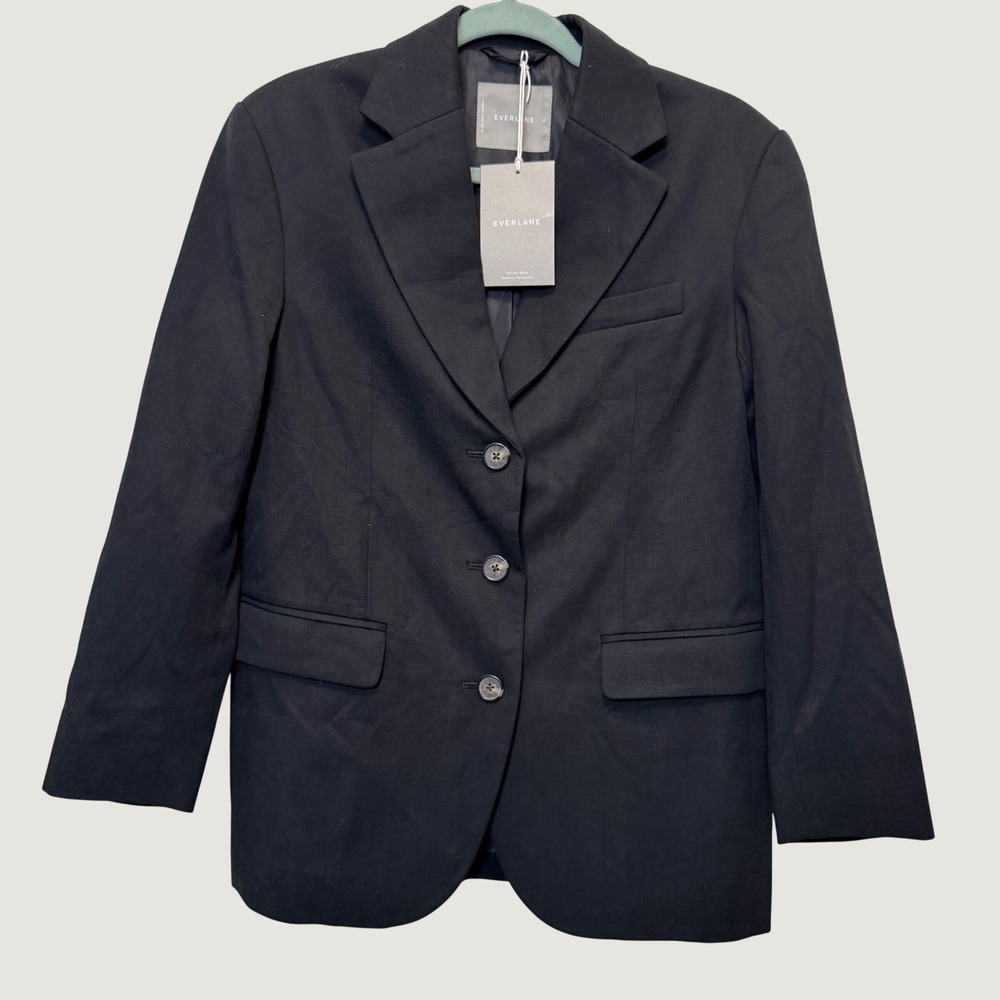 Everlane Womens The 80s Blazer 00 Black Lyocell Cotton Tailored Dark Academia